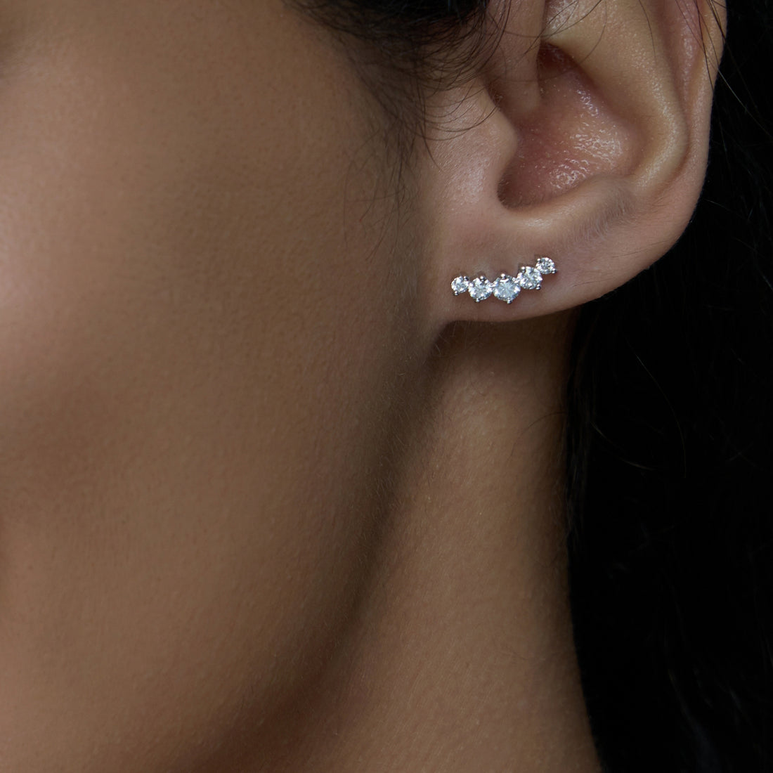 5-Stone Moissanite Ear Crawlers, Bezel Set 14K Gold Plated, Hypoallergenic GRA Certified