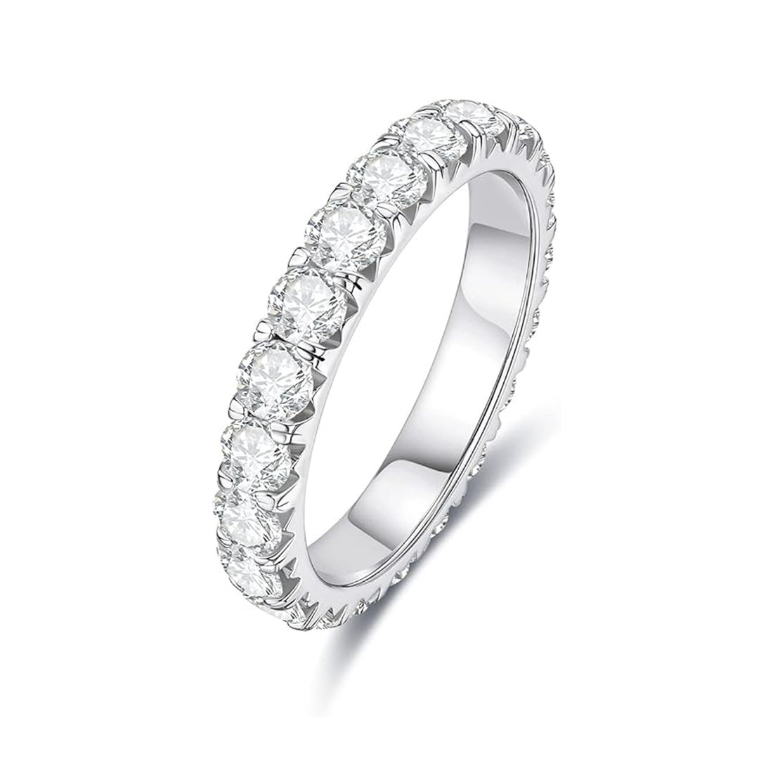 Moissanite Eternity Wedding Band, D Color VVS1 Clarity Full Circle Stones in 925 Sterling Silver, Certified Anniversary Ring for Women
