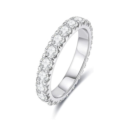 Moissanite Eternity Wedding Band, D Color VVS1 Clarity Full Circle Stones in 925 Sterling Silver, Certified Anniversary Ring for Women