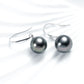 9-10mm Perfectly Round Tahitian Black Sea Pearl Drop Earrings, 18K White Gold Plated over Sterling Silver, Cultured Seawater Pearl Jewelry for Women