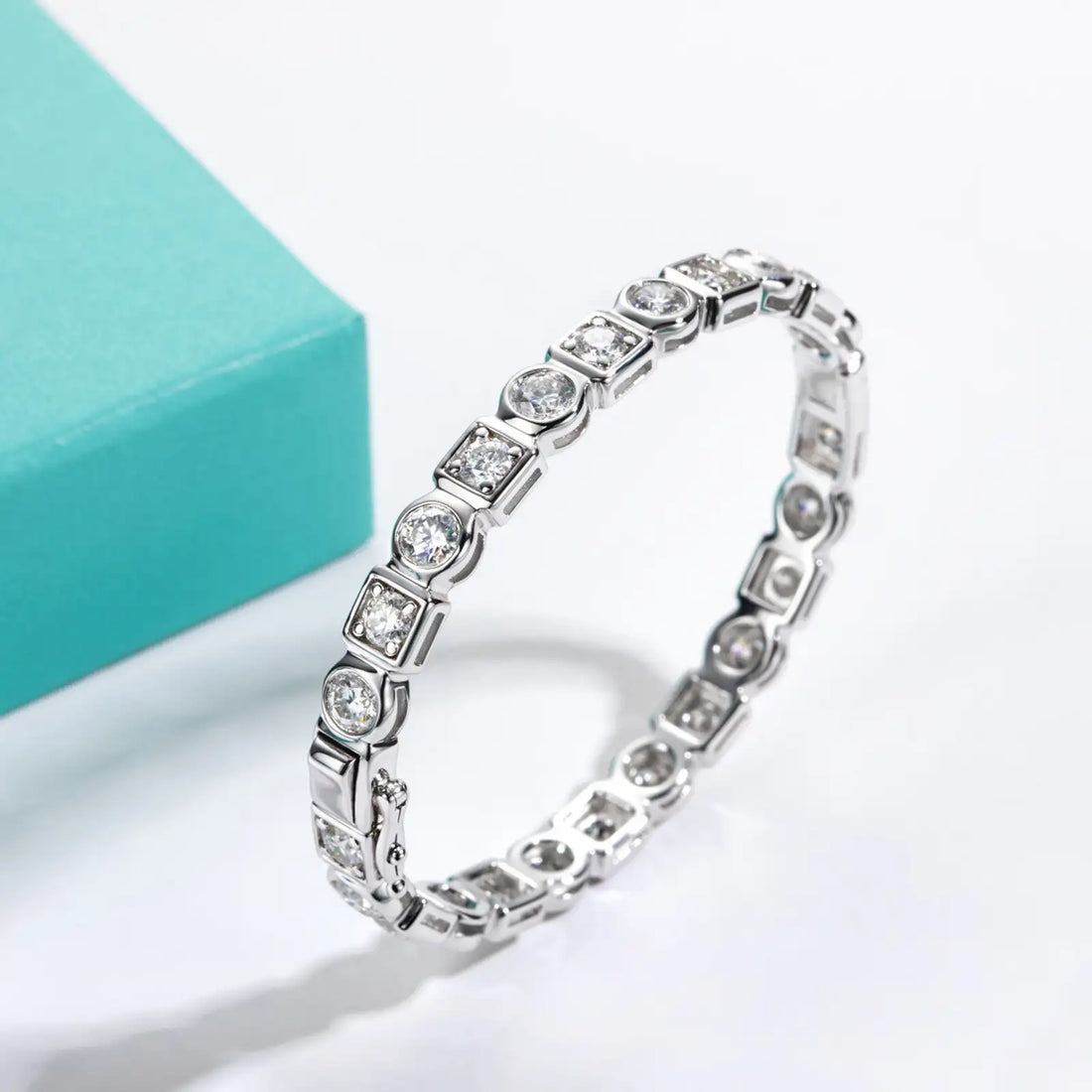 Moissanite Tennis Bracelet, 8-10.4 CTTW D Color VVS1 Clarity Round Cut Bezel Set in 925 Sterling Silver, Classic Diamond Bracelet for Women with Certificate