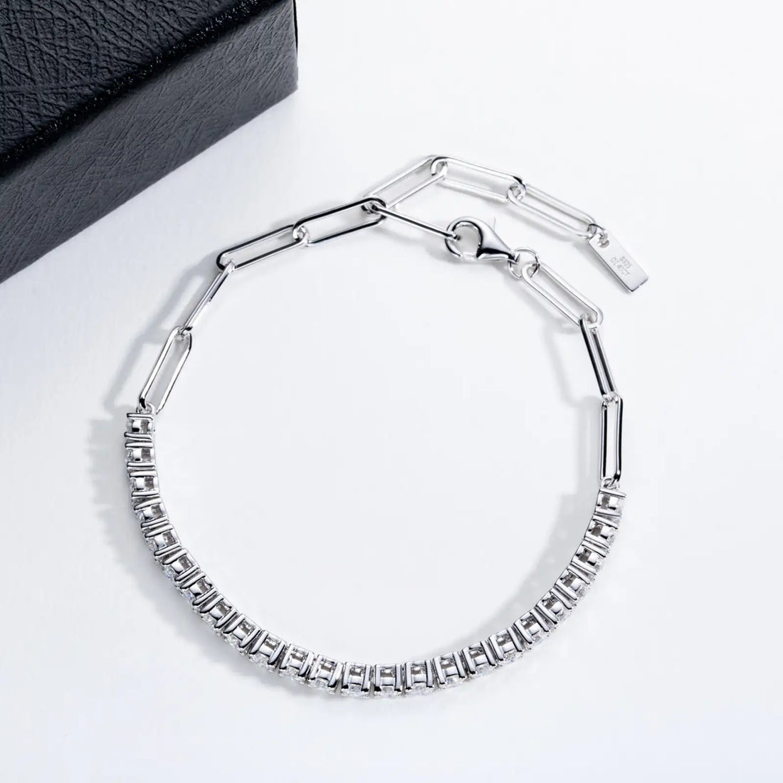Moissanite Tennis Bracelet, D Color VVS1 Clarity Round Cut in 925 Sterling Silver, 16+4cm  Adjustable Paperclip Link Bracelet with GRA Certificate