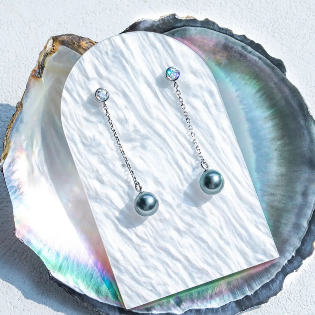 Tahitian Black Pearl Beaded Threader Earrings with Moissanite, 925 Sterling Silver Drop Earrings & GRA Certificate