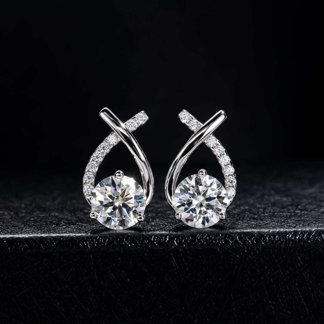 2CT Round Moissanite Mermaid Tail Stud Earrings 925 Sterling Silver White Gold Plated Push Back