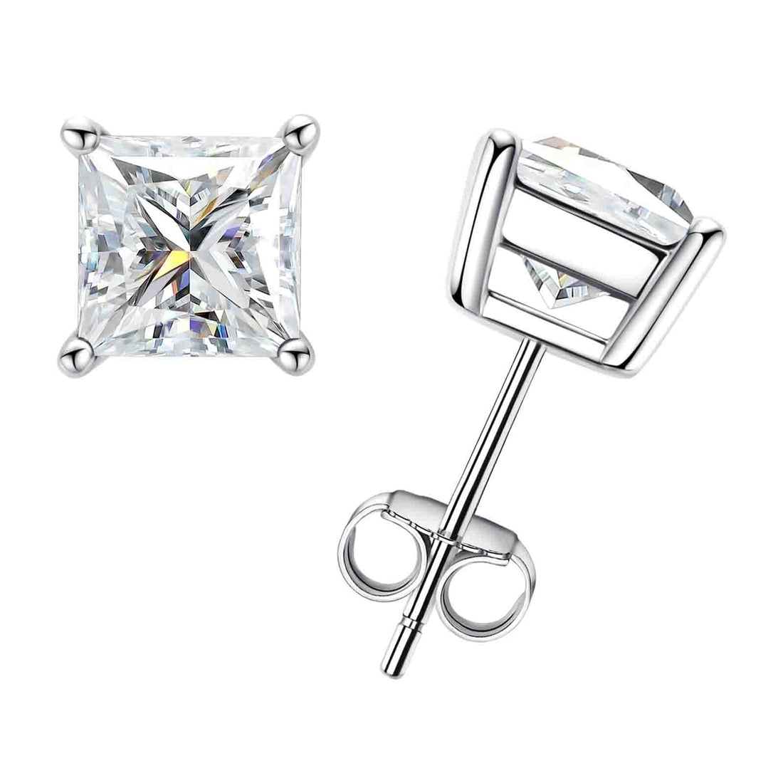 1.2-4CTTW Princess Cut D VVS1 Moissanite Stud Earrings 925 Sterling Silver 10K Post