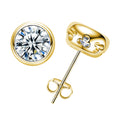 Bezel Set Moissanite Stud Earrings, 1-2 CTTW Round Cut D Color VVS, Platinum Plated Sterling Silver with Friction Back