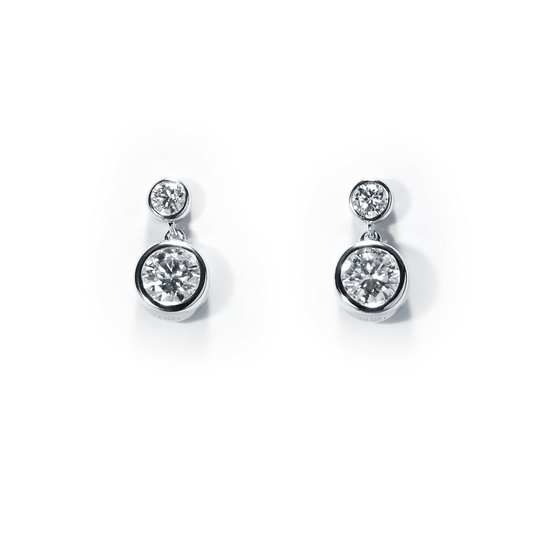 Bezel Moissanite Drop Earrings, Round Cut D Color VVS1, 18K Gold Plated Sterling Silver for Women & Men