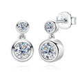 Bezel Moissanite Drop Earrings, Round Cut D Color VVS1, 18K Gold Plated Sterling Silver for Women & Men