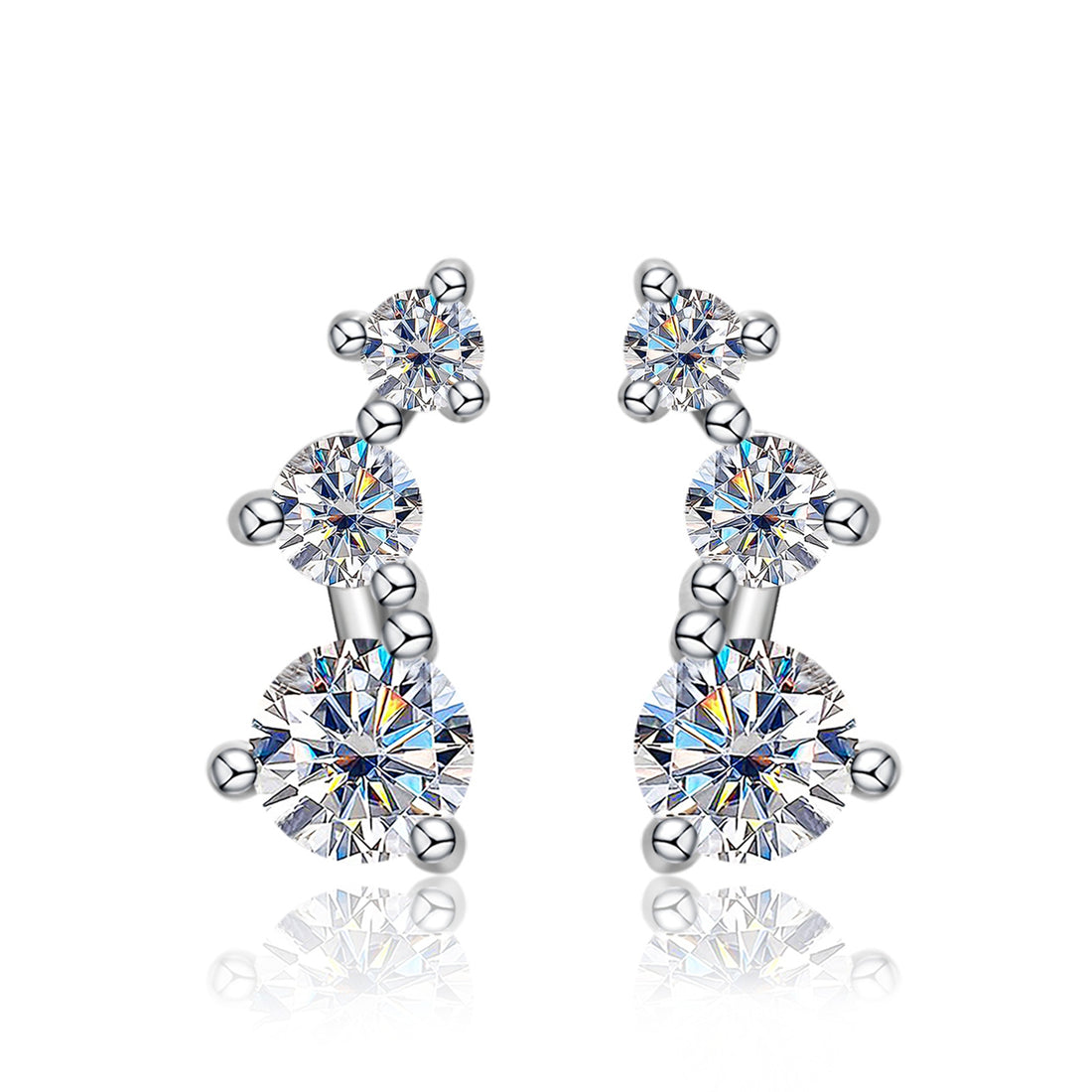 3-Stone Moissanite Ear Crawlers,  GRA Certified, 14K Gold Plated Earrings for Her