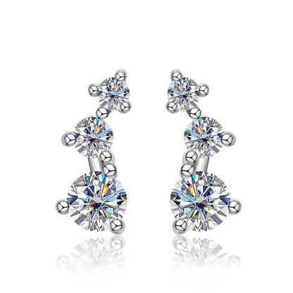 3-Stone Moissanite Ear Crawlers,  GRA Certified, 14K Gold Plated Earrings for Her