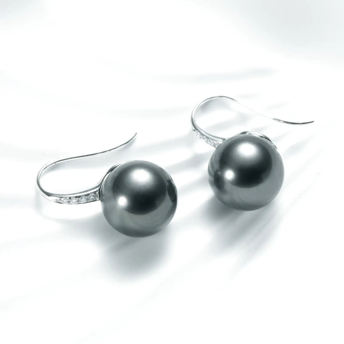 AAAA Tahitian Black Pearl Earrings, 9-12mm Round with D Color Moissanite in 10K White Gold Plated 925 Silver