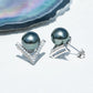 10mm V-Shape Tahitian Black Pearl Earrings with Moissanite, 10K White Gold Plated 925 Sterling Silver, Luxury Holiday Gift for Women