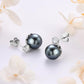 10mm Tahitian Black Pearl Stud Earrings, Classic Solitaire Design in 10K Solid White Gold with Moissanite Accents, Timeless Everyday Jewelry for Women
