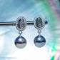 8-9mm Tahitian Black Pearl & Mother of Pearl Dangle Earrings, Hand-Selected from Black-Lipped Oyster in 18K White Gold Plated Sterling Silver