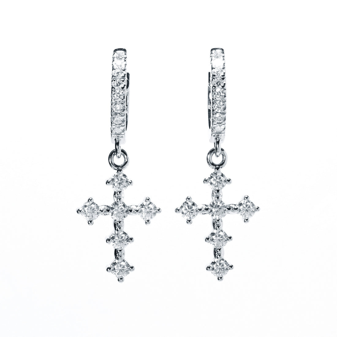 Cross Pendant Hoop Earrings with Moissanite, 925 Sterling Silver Fashion Jewelry for Women, Party Gift