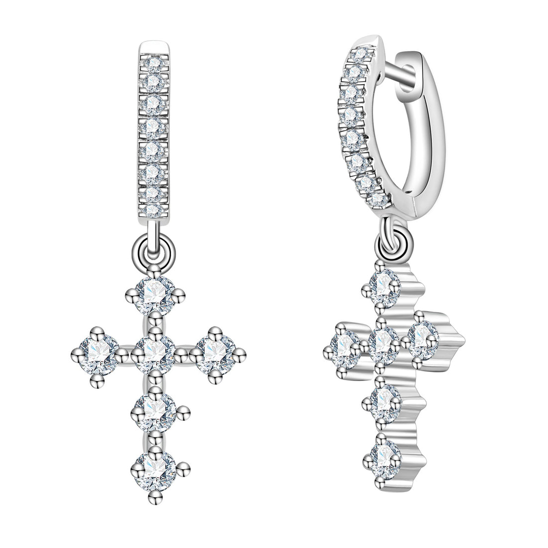 Cross Pendant Hoop Earrings with Moissanite, 925 Sterling Silver Fashion Jewelry for Women, Party Gift