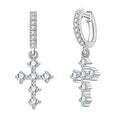 Cross Pendant Hoop Earrings with Moissanite, 925 Sterling Silver Fashion Jewelry for Women, Party Gift