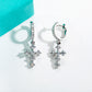 Cross Pendant Hoop Earrings with Moissanite, 925 Sterling Silver Fashion Jewelry for Women, Party Gift