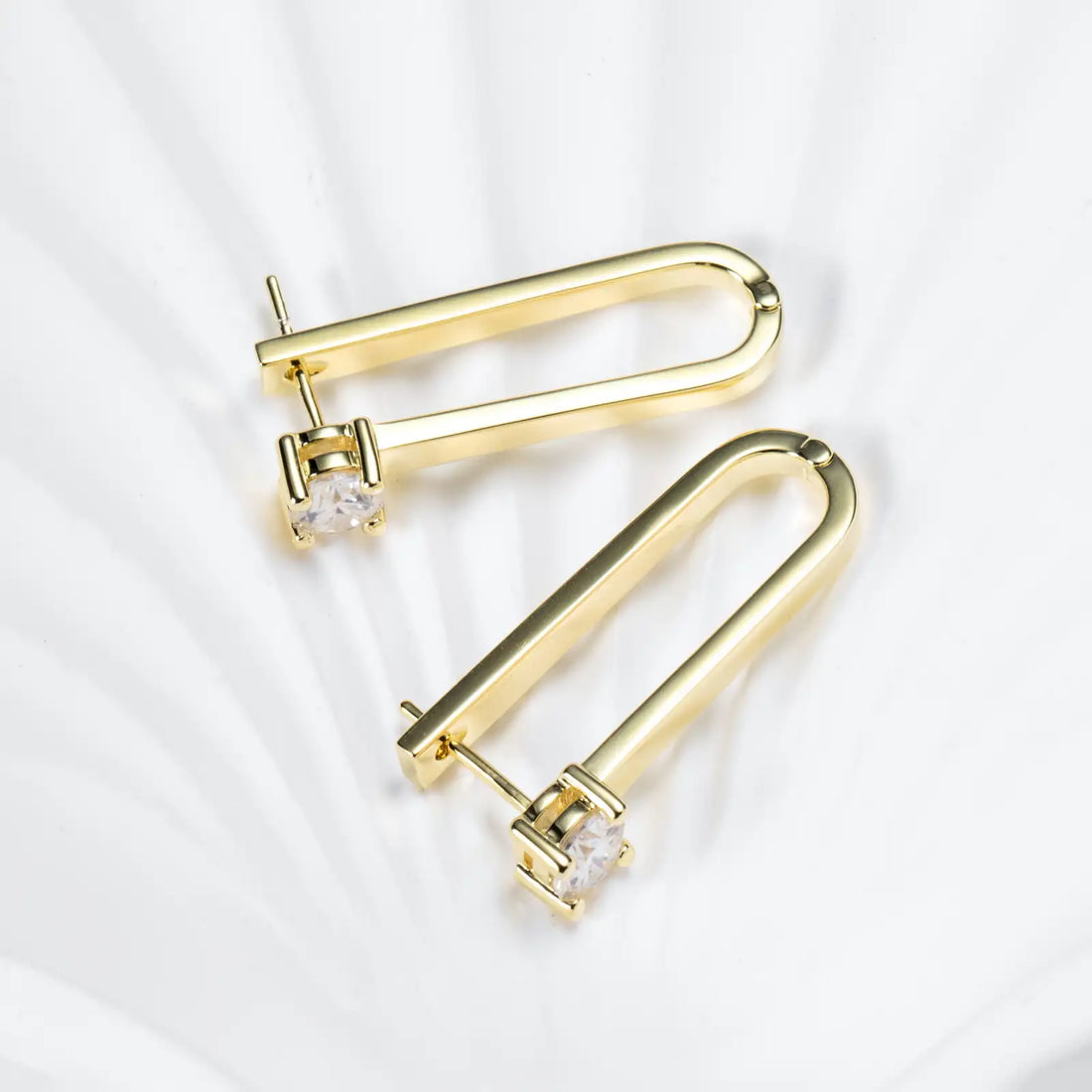 U-Shape Moissanite Earrings, 18K Gold Plated 925 Sterling Silver, GRA Certified with Gift Box