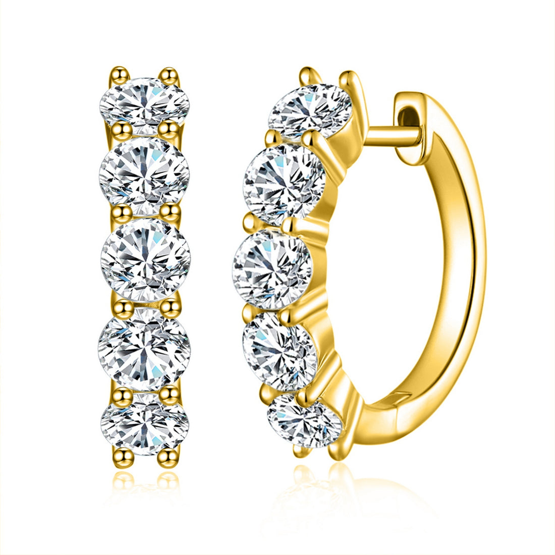 Huggie Hoop Earrings, Round Cut White Diamond & Moissanite Options, 14K White Gold Plated 925 Sterling Silver, Hypoallergenic Earrings for Women & Men