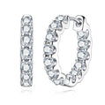 Huggie Hoop Earrings, Round Cut White Diamond & Moissanite Options, 14K White Gold Plated 925 Sterling Silver, Hypoallergenic Earrings for Women & Men