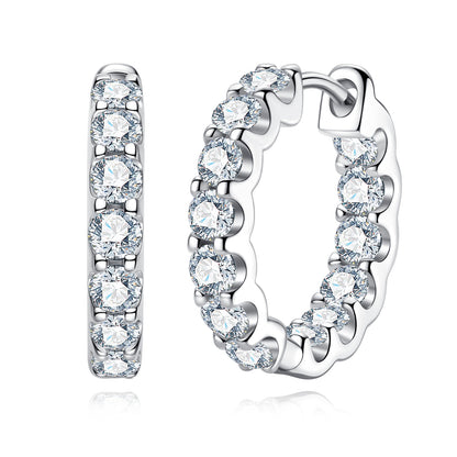 Huggie Hoop Earrings, Round Cut White Diamond & Moissanite Options, 14K White Gold Plated 925 Sterling Silver, Hypoallergenic Earrings for Women & Men