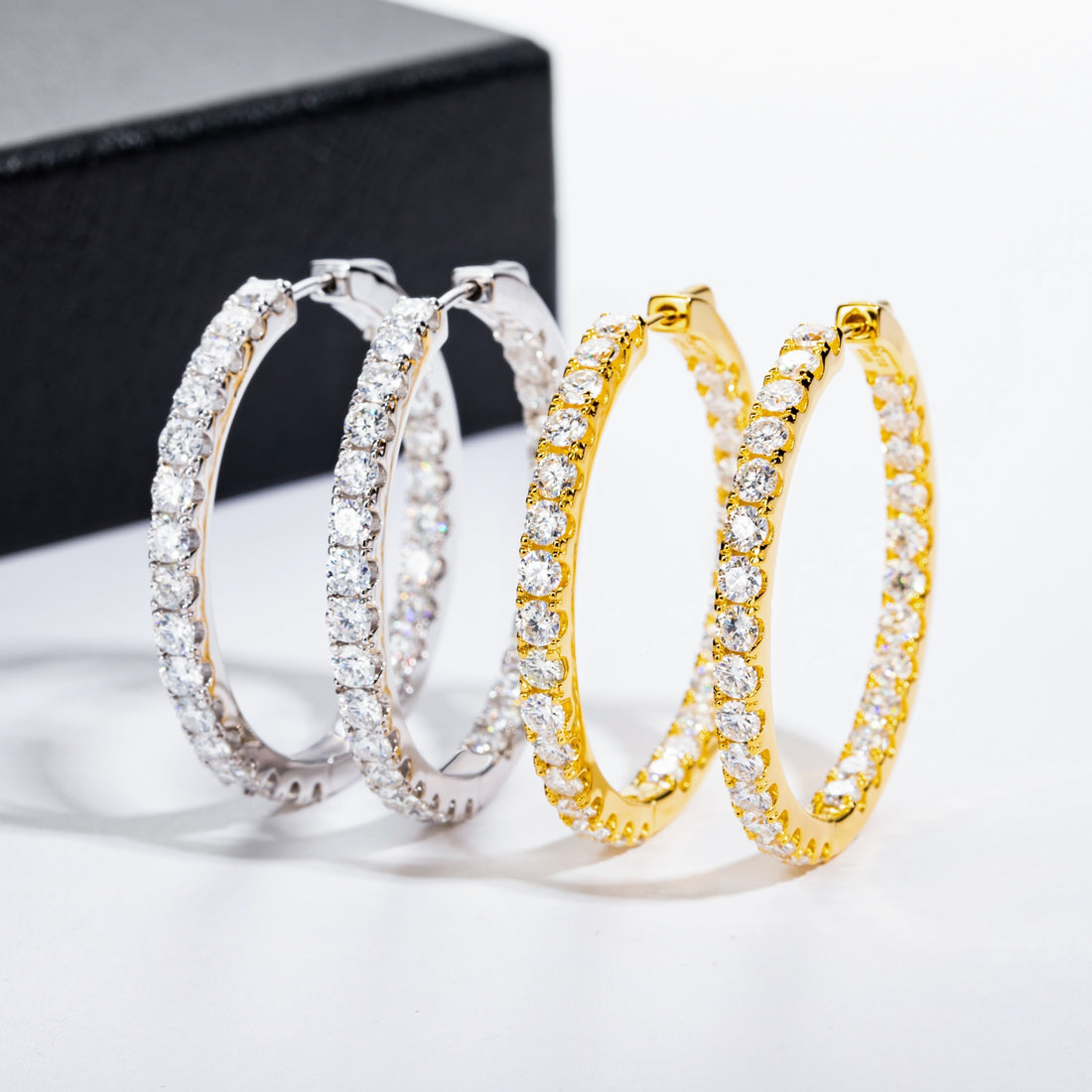 GRA Certified Moissanite Hoop Earrings, 14K Gold Plated 925 Sterling Silver