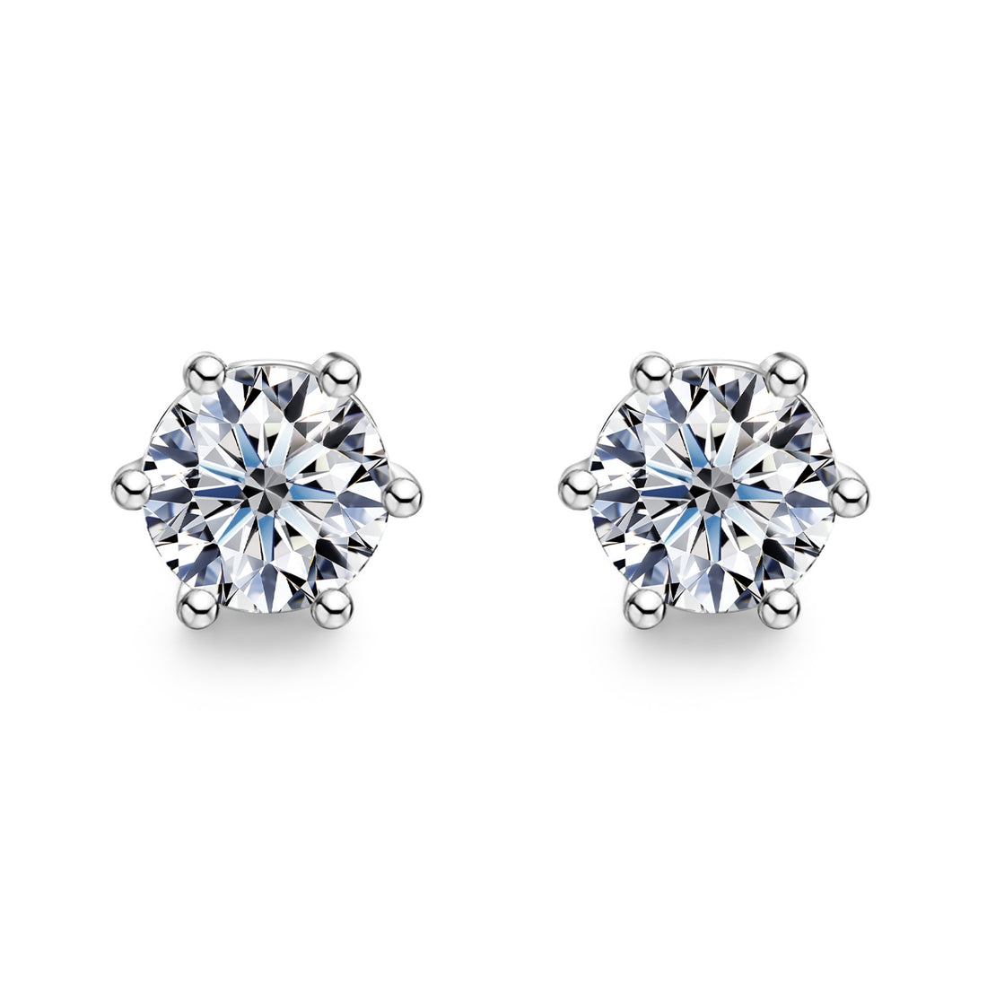 1.0 Ct 6-Prong Moissanite Stud Earrings, GRA Certified Rhodium Plated 925 Silver, Hypoallergenic