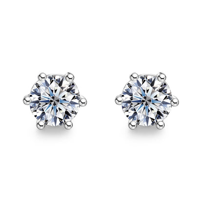 1.0 Ct 6-Prong Moissanite Stud Earrings, GRA Certified Rhodium Plated 925 Silver, Hypoallergenic