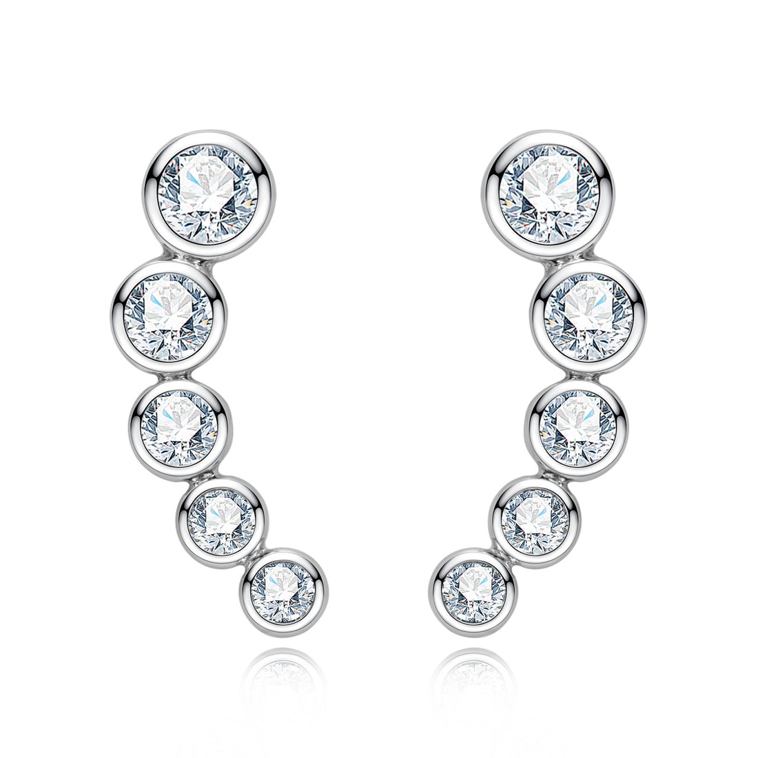 Smiley Face Stud Earrings, 5-Stone Round Cut Moissanite in D Color VVS1, 14K Gold Plated 925 Sterling Silver