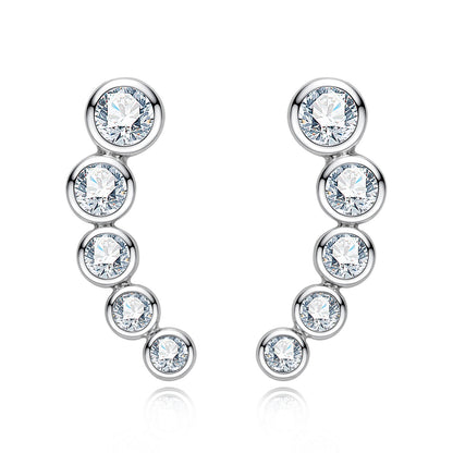 Smiley Face Stud Earrings, 5-Stone Round Cut Moissanite in D Color VVS1, 14K Gold Plated 925 Sterling Silver