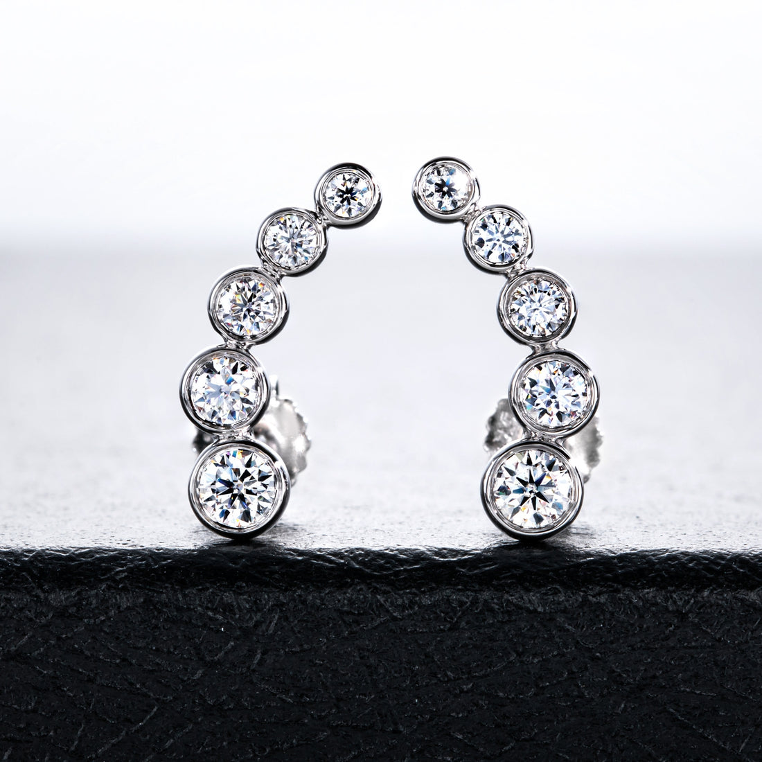 Smiley Face Stud Earrings, 5-Stone Round Cut Moissanite in D Color VVS1, 14K Gold Plated 925 Sterling Silver