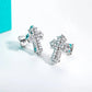 Full Pavé Cross Stud Earrings, Iced Out with Moissanite in 925 Sterling Silver, GRA Certified