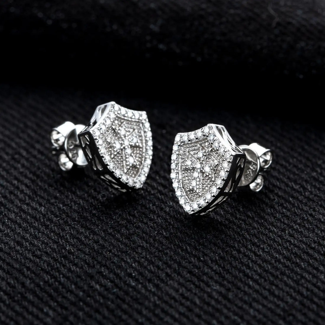 Guardian's Shield Stud Earrings, Full Pavé Moissanite in 925 Sterling Silver