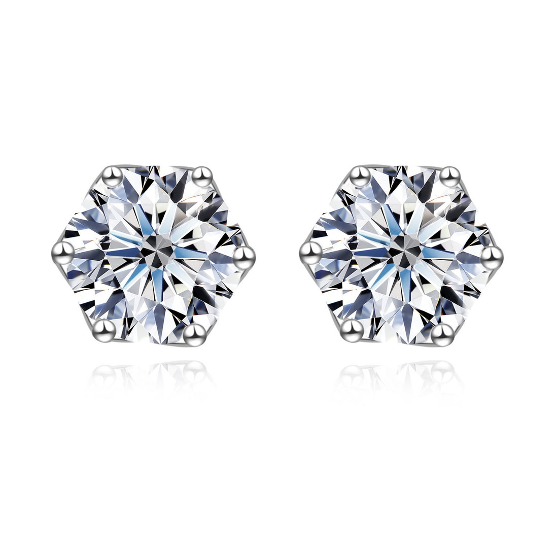 6-Prong Moissanite Stud Earrings, Round Cut D Color VVS1 Clarity in 925 Sterling Silver
