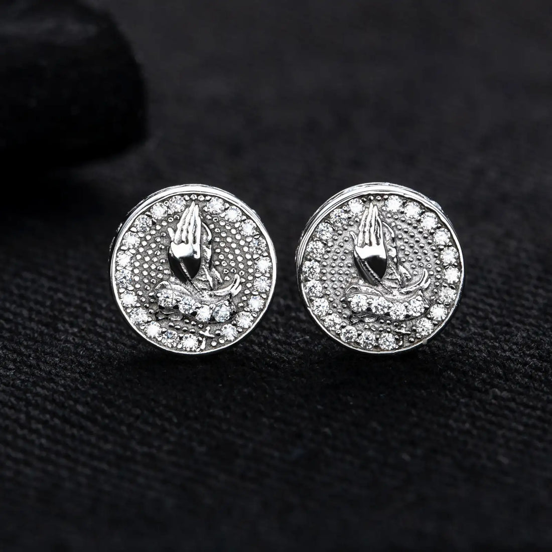 Buddha Hand Iced Out Stud Earrings  0.5cttw D Color Moissanite in 925 Sterling Silver  Hip Hop Street Style Jewelry