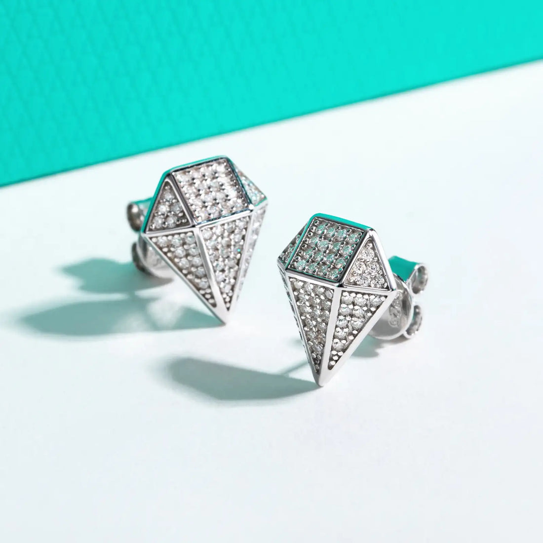 Rhombus Stud Earrings | Iced Out with 0.94 CTTW Moissanite in 925 Sterling Silver | Unisex Hip Hop Jewelry