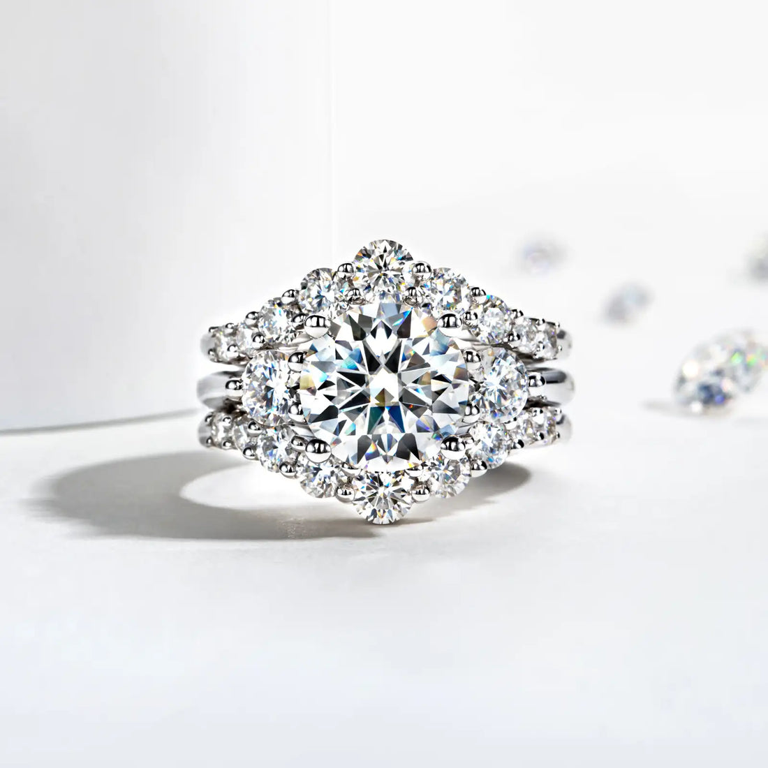 Moissanite Bridal Set, 4.92 CTTW (3 CT Center Stone) D Color in 925 Sterling Silver, Engagement & Wedding Ring Set with Certificate