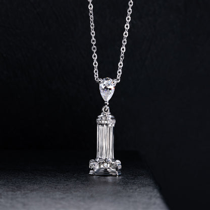 Bar Pendant Necklace with Pear Cut Moissanite, Cushion Cut D Color VVS1 Center Stone in 925 Sterling Silver, 40+2+3cm Adjustable Chain with Certificate