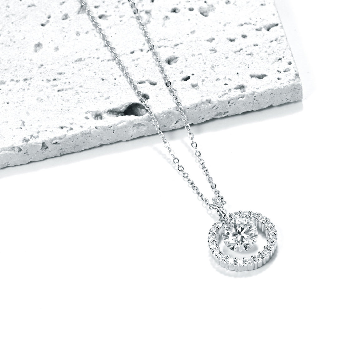 Circle Pendant Moissanite Necklace, Cushion Cut D Color VVS1 in 925 Sterling Silver, 40+2+3cm Adjustable Chain with Certificate