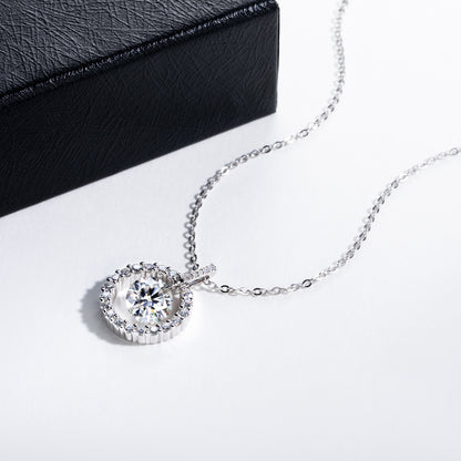 Circle Pendant Moissanite Necklace, Cushion Cut D Color VVS1 in 925 Sterling Silver, 40+2+3cm Adjustable Chain with Certificate