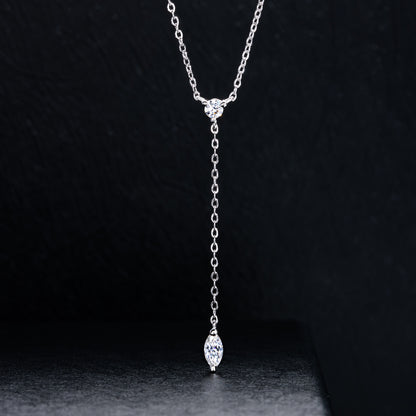 Y-Shape Pendant Necklace with Marquise Cut Moissanite, D Color VVS1 Clarity in 925 Sterling Silver, Gift for Girlfriend with Elegant Gift Box