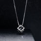Cube Pendant Necklace with Black Round Moissanite, D Color VVS1 Clarity in 925 Sterling Silver, 40+2+3cm Adjustable Chain with Certificate