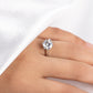 2 CT Round Cut Moissanite Halo Engagement Ring, 6-Prong Solitaire Setting in 14K White Gold Plated 925 Sterling Silver, Wedding Band for Women