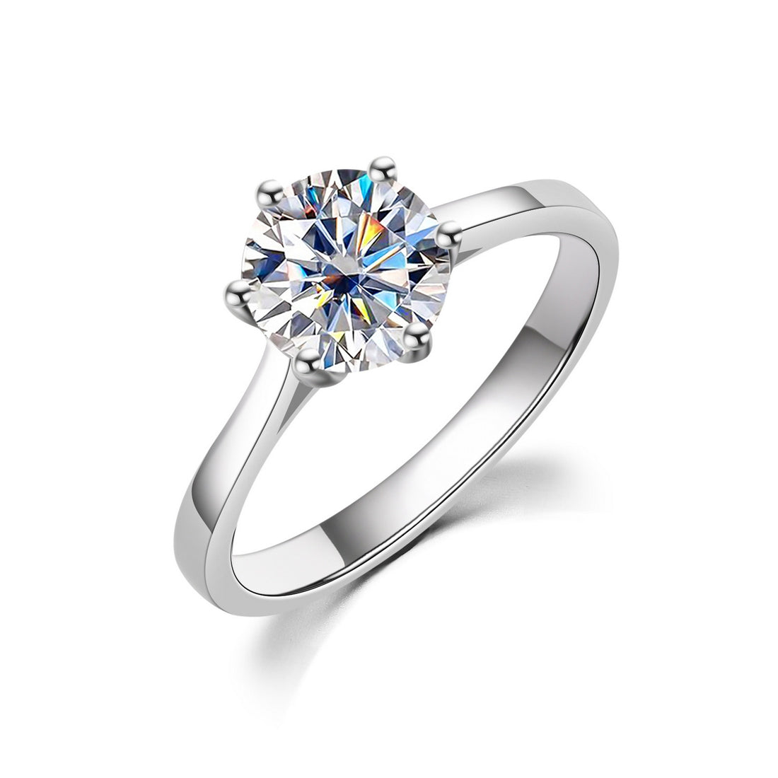 2 CT Round Cut Moissanite Halo Engagement Ring, 6-Prong Solitaire Setting in 14K White Gold Plated 925 Sterling Silver, Wedding Band for Women