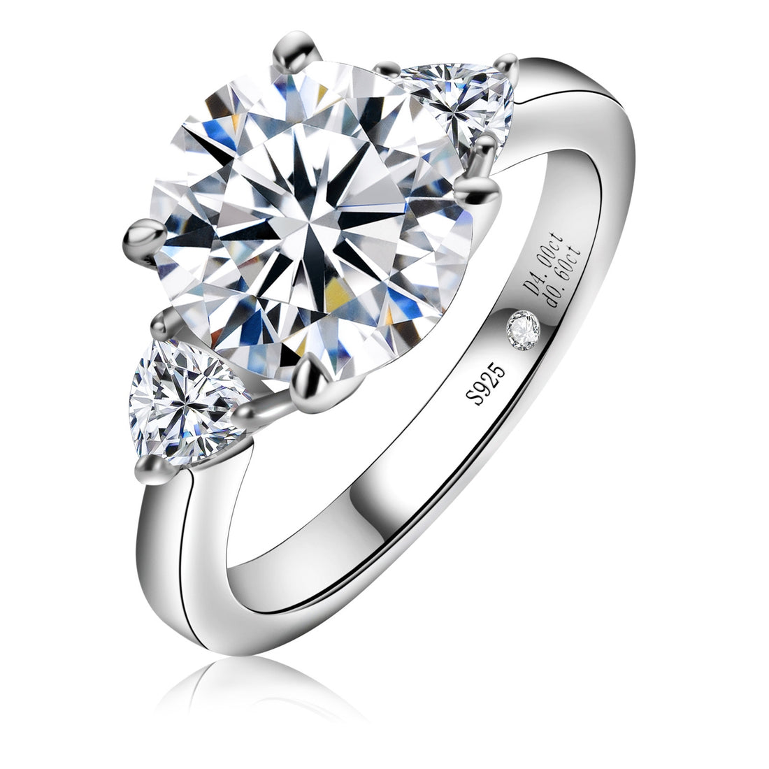 Three Stone Moissanite Engagement Ring, Round/Emerald/Marquise Cut D Color VVS1 in 925 Sterling Silver, Anniversary Wedding