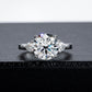 Three Stone Moissanite Engagement Ring, Round/Emerald/Marquise Cut D Color VVS1 in 925 Sterling Silver, Anniversary Wedding