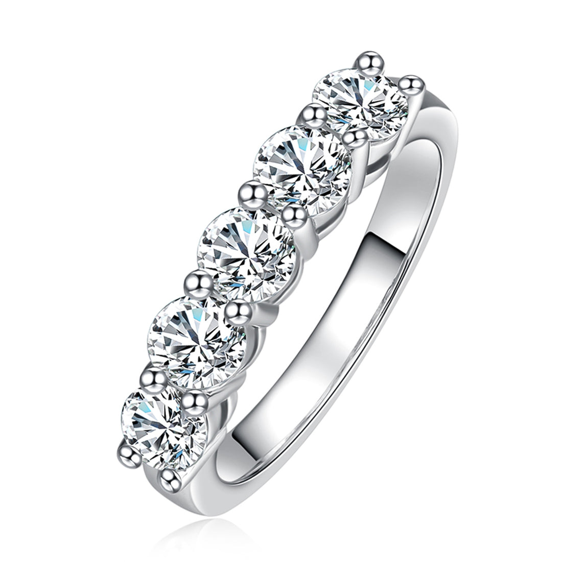 Five-Stone Moissanite Ring, 1.5 CTTW D Color VVS1 Clarity in 925 Sterling Silver, GRA Certified Anniversary Band for Women