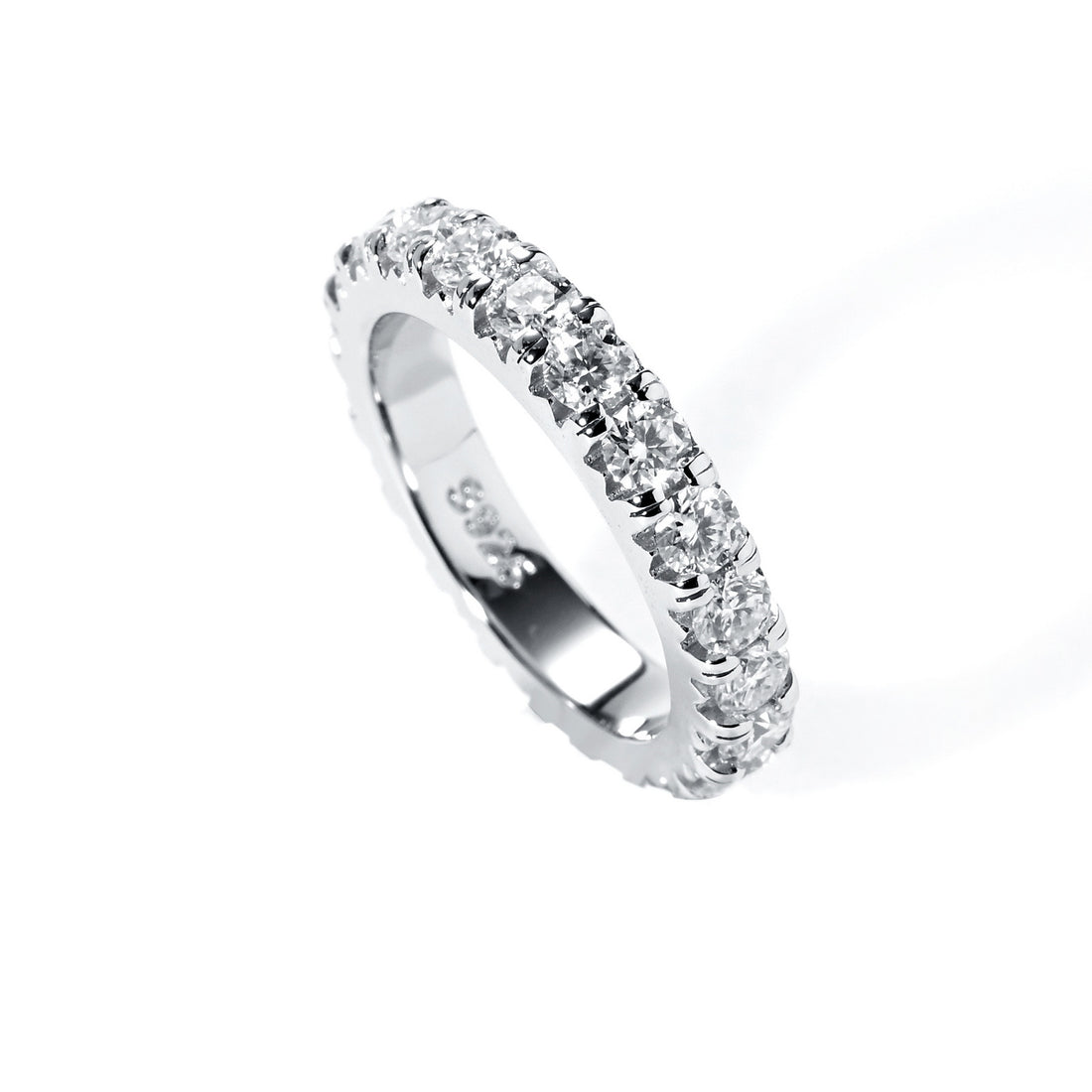 Moissanite Eternity Wedding Band, D Color VVS1 Clarity Full Circle Stones in 925 Sterling Silver, Certified Anniversary Ring for Women
