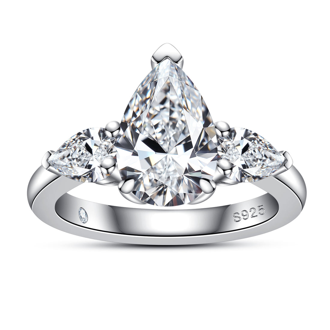 3 CTTW Moissanite Engagement Ring (3 Ct Center Stone), Radiant/Emerald/Pear Cut D Color VVS1 in 925 Sterling Silver, Certified Wedding Ring for Women